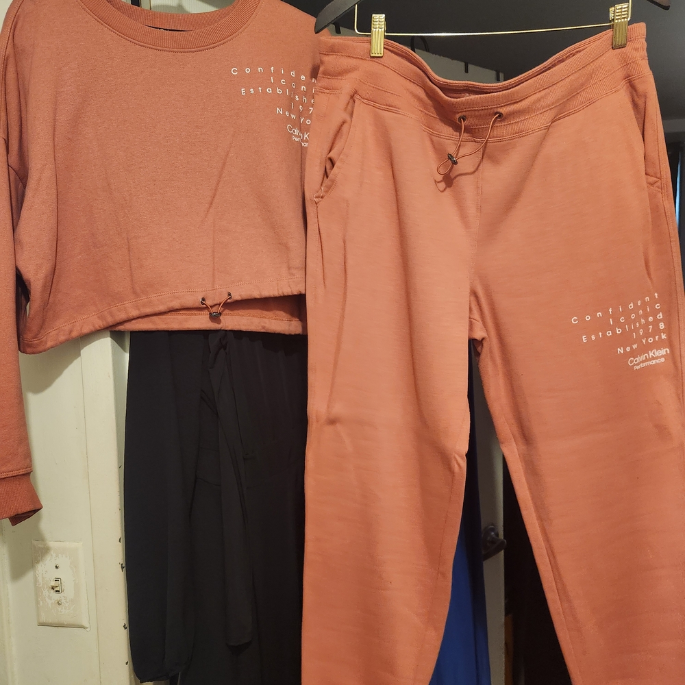 Calvin Klein Terracotta Cropped Sweatshirt and Joggers